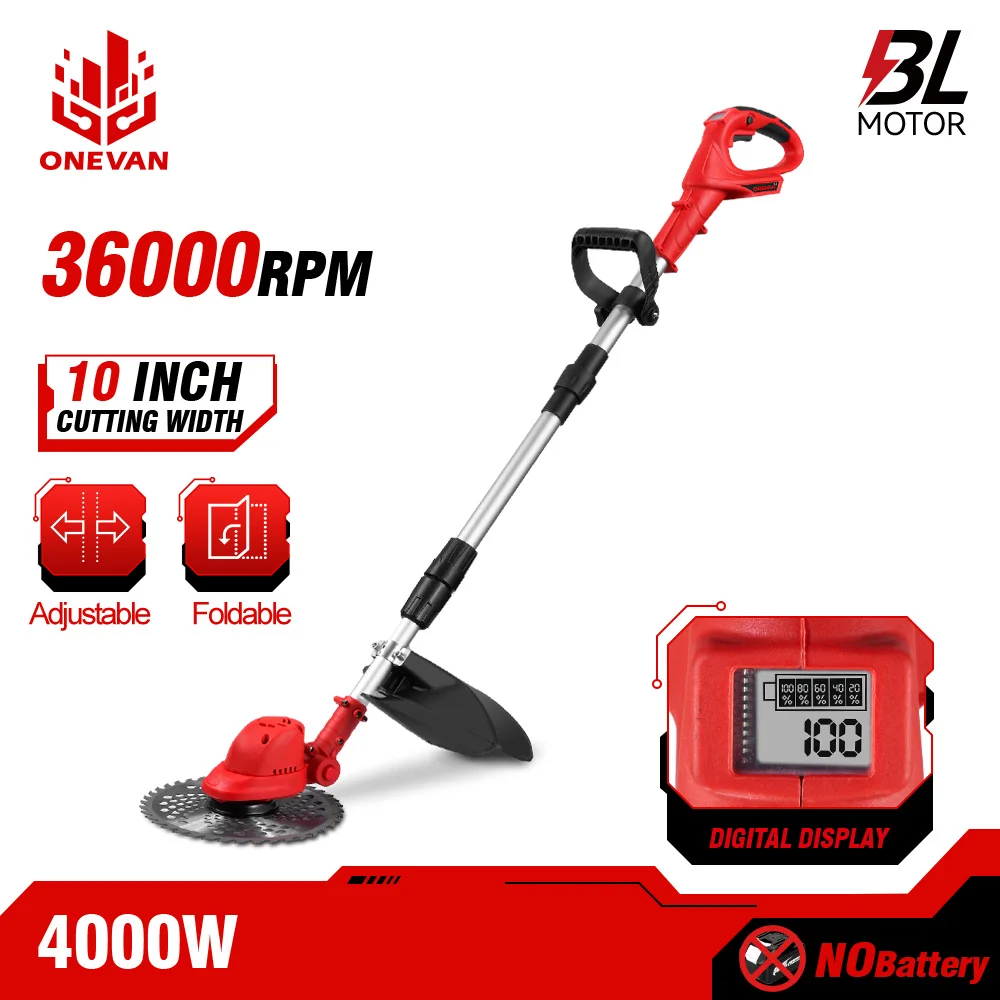 ONEVAN 36000RPM Brushless Electric Lawn Mower Cordless Grass Trimmer Foldable Adjustable Garden Cutter For Makita 18V Battery
