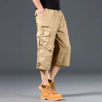 2025 New Mens Cargo Shorts Knee Pants Zipper Pocket Summer Cotton Shorts Climbing Jogger Elastic Waist Sports Wear 1