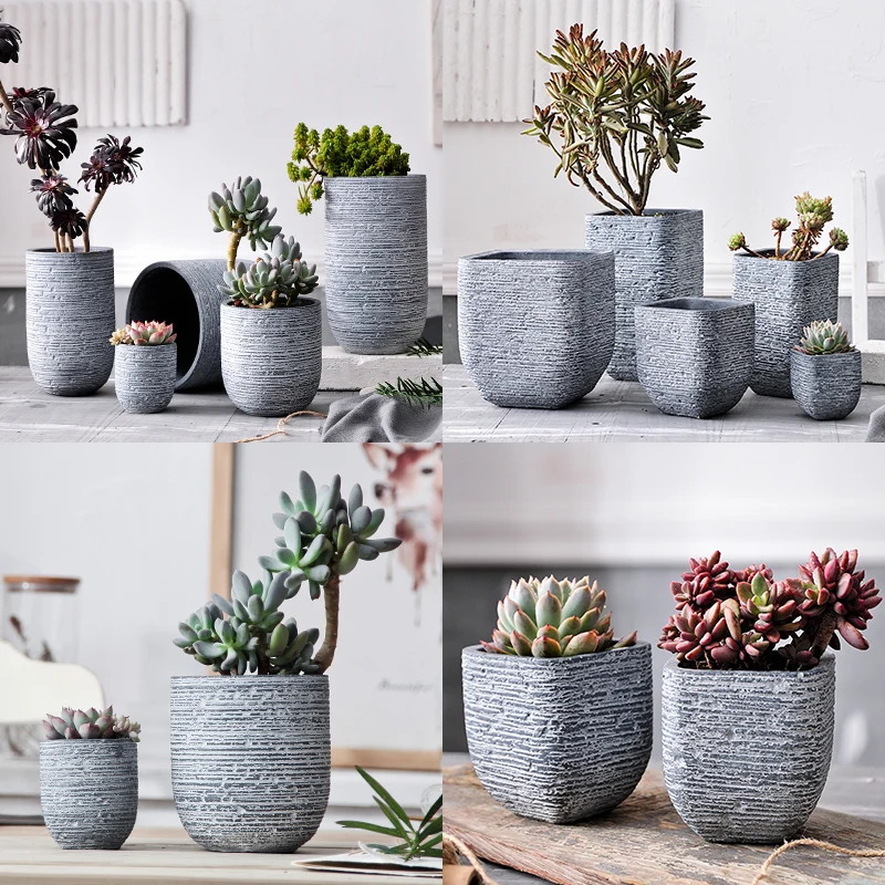 

Black Plant Pot Cement Large Drain Cactus Shabby Chic Outdoor Flowerpot Tree Europe Orchid Macetero Balcony Decorations ZZ50HP