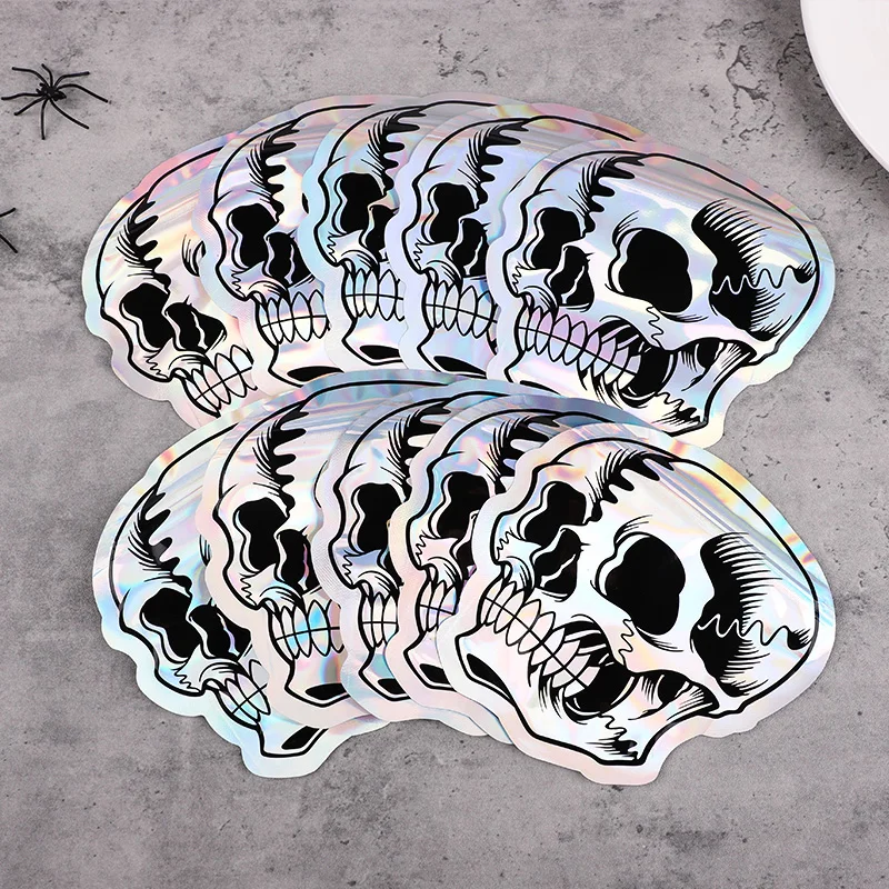 10-100Pcs Halloween Skull Candy Cookie Bag Laser Self Sealing Gift Packaging Bag Plastic Pouch Kids Trick or Treat Party Favors