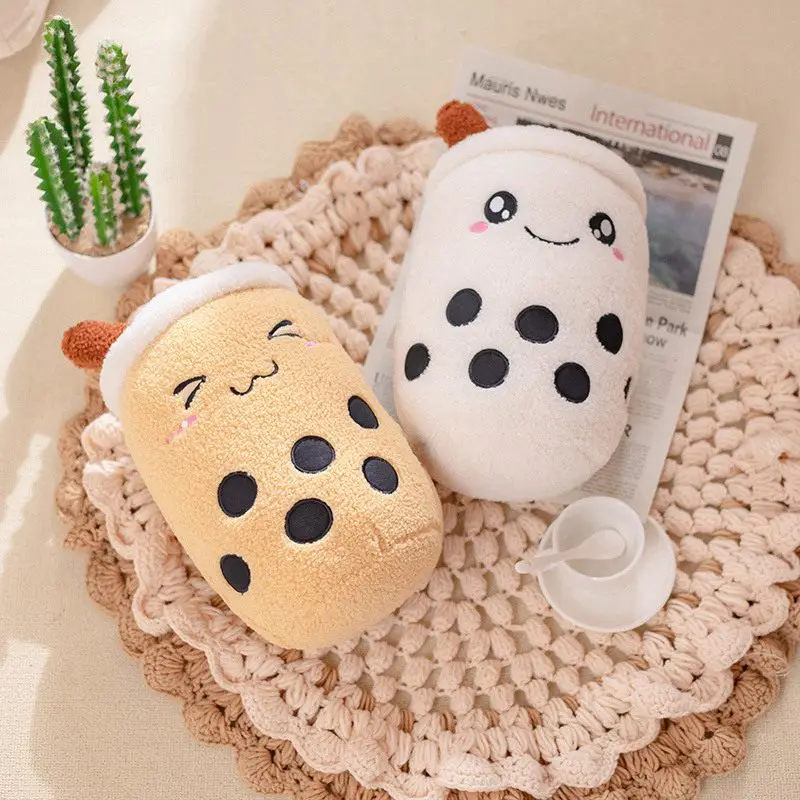 

25cm Cute Cartoon Fruit Bubble Tea Cup Shaped Pillow With Suction Tubes Real-Life Stuffed Soft Back Cushion Funny Boba Food
