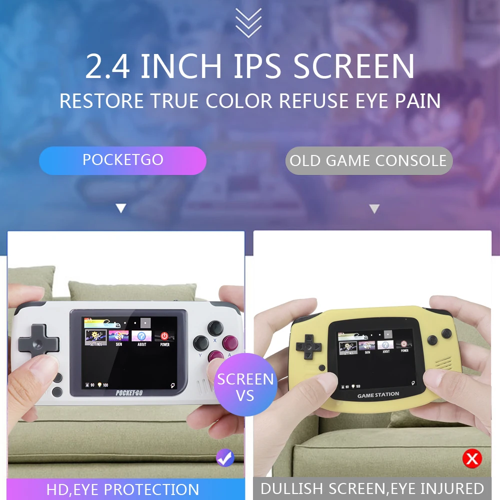 V2 PocketGo Handheld Game Console 2.4inch Screen Retro Game player With 32G TF Card NES/GB/GBC/SNES/SMD PS1 Gaming Consoles Box