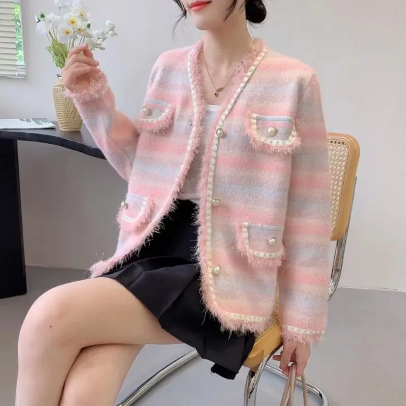 Xiaoxiang Fengliu Su Fur Edge Coat Soft Glutinous Knitted Cardigan Women's Spring Autumn Style Design Feel Fashion Coats