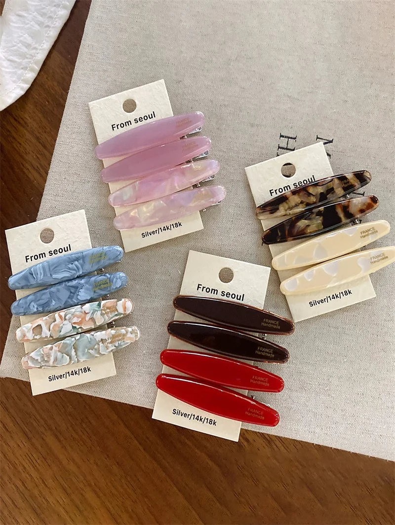 2pcs/set Acetate Hair Clip Oval Geometric Side Pins Colorful Hairpin Elegant Sweet Women Hair Accessories