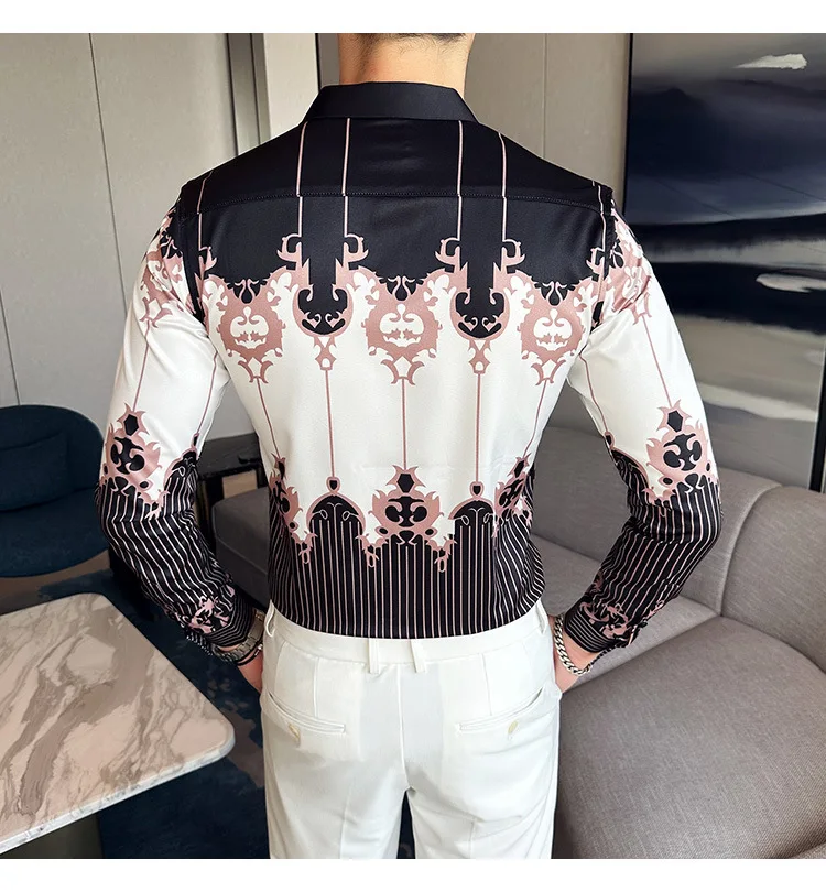 Men's Luxury Design Dress Shirt Long Sleeve Button Down Printed Shirt for Party Prom Wedding Shirt