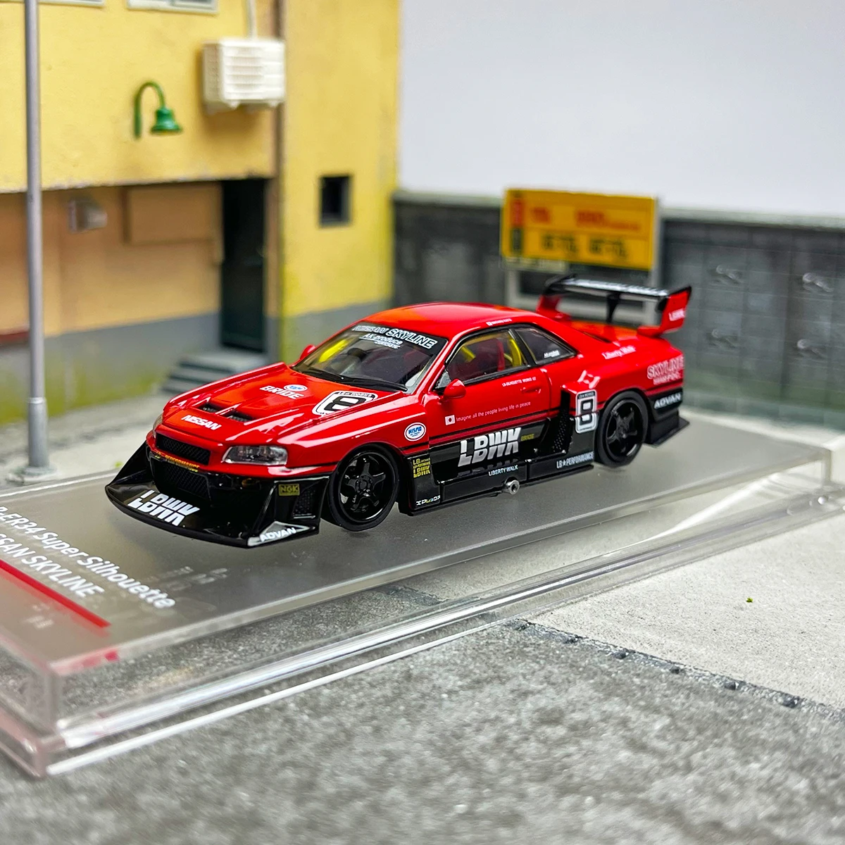 

CM Model 1:64 Skyline ER34 LBWK 8 widebody modified GTR R35 Super Silhouette alloy car model