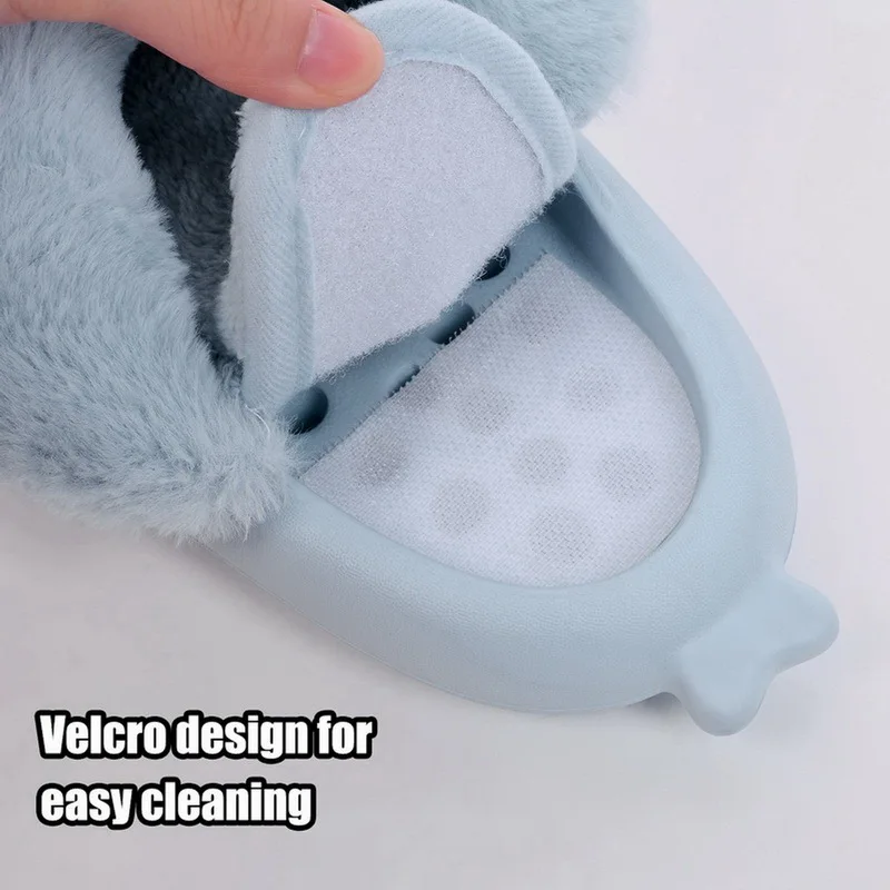 여성용 방수 봉제 상어 슬리퍼, 겨울 실내 미끄럼 방지 슬라이드, 따뜻한 커플 홈 샌들, 플랫 슬리퍼, 탈착식 봉제 신발