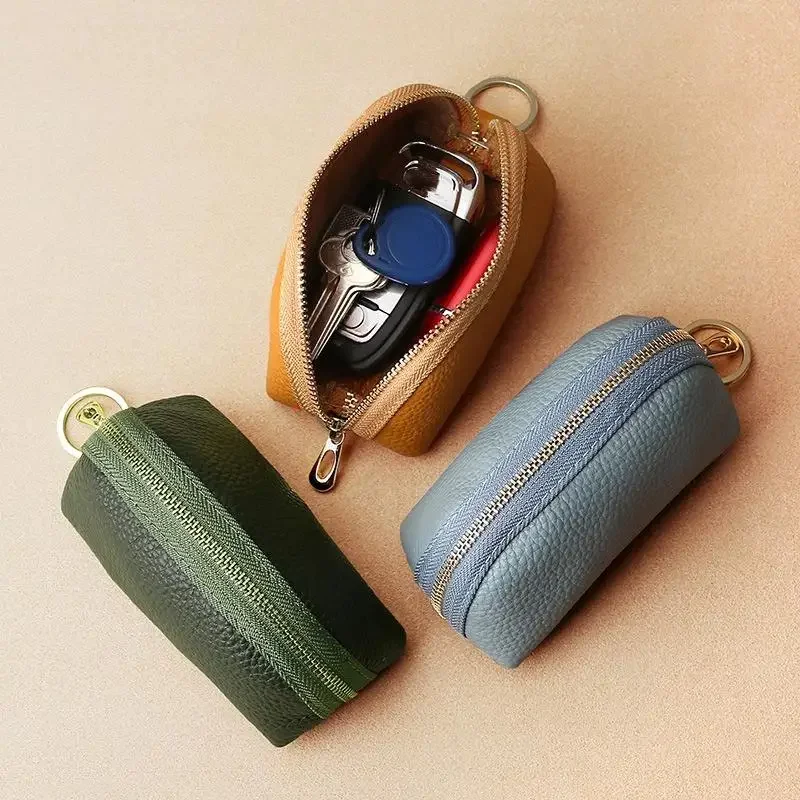 Premium PU Leather Key Case with Zipper Storage and Card Holder