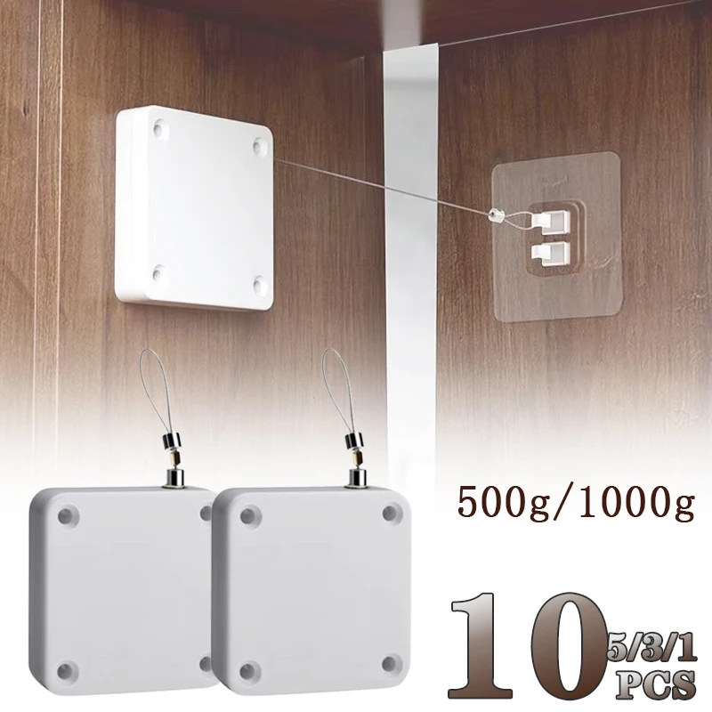 Adjustable No Punching Automatic Door Closer Pull Cord Surface Door Stop Bracket 1/3/5/10PCS Doors and Window Closers