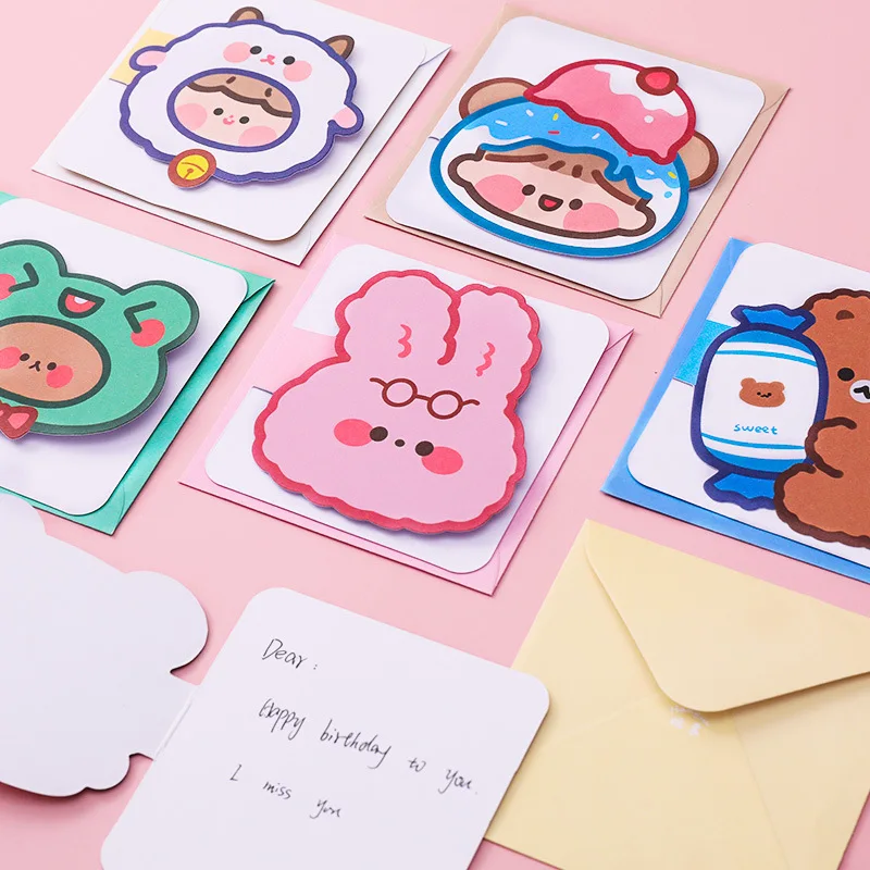 Cartoon Envelope Greeting Card Cute Ins Girl Holiday Blessing Postcard Student Confession Folding Notecard Paper Envelopes 130 sheets cute kawaii kiwi fruit shaped sticky notes 3d memo pads peach strawberry lemon orange notepads school girl stationer