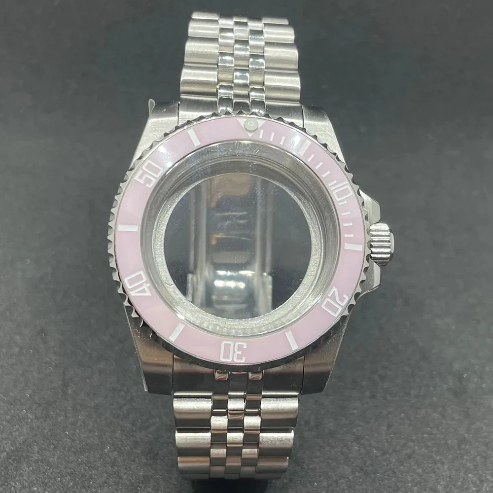 Elegant 40MM Stainless Steel Watch Case with Solid Bracelet and Glide Lock Clasp