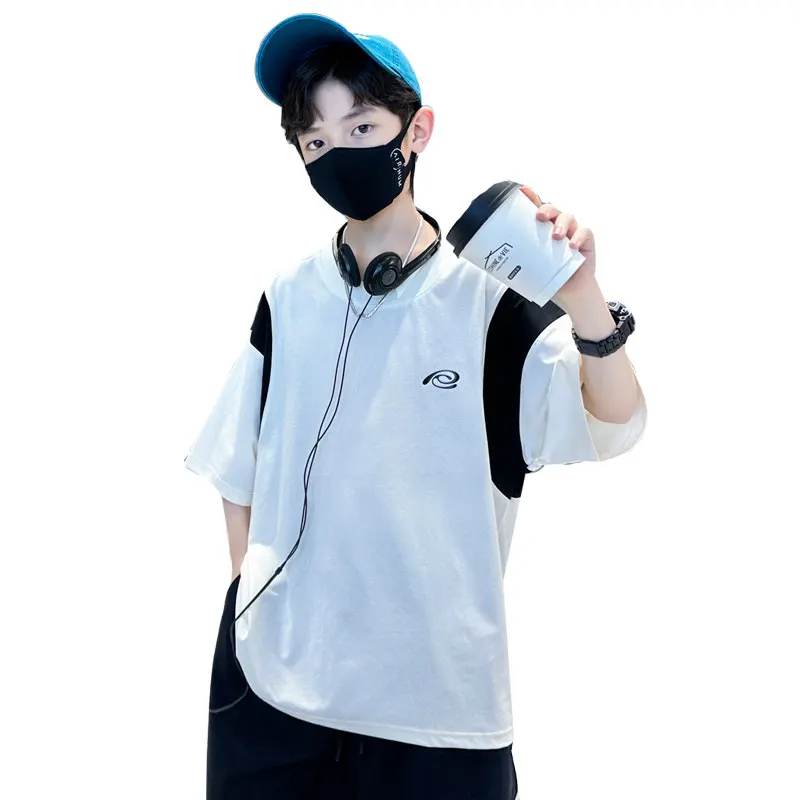

Boy Child Tshirt New Children Clothes Hot Summer Korean Casual Style Short-Sleeved Cotton Loose Trendy School Teenage Tees Top