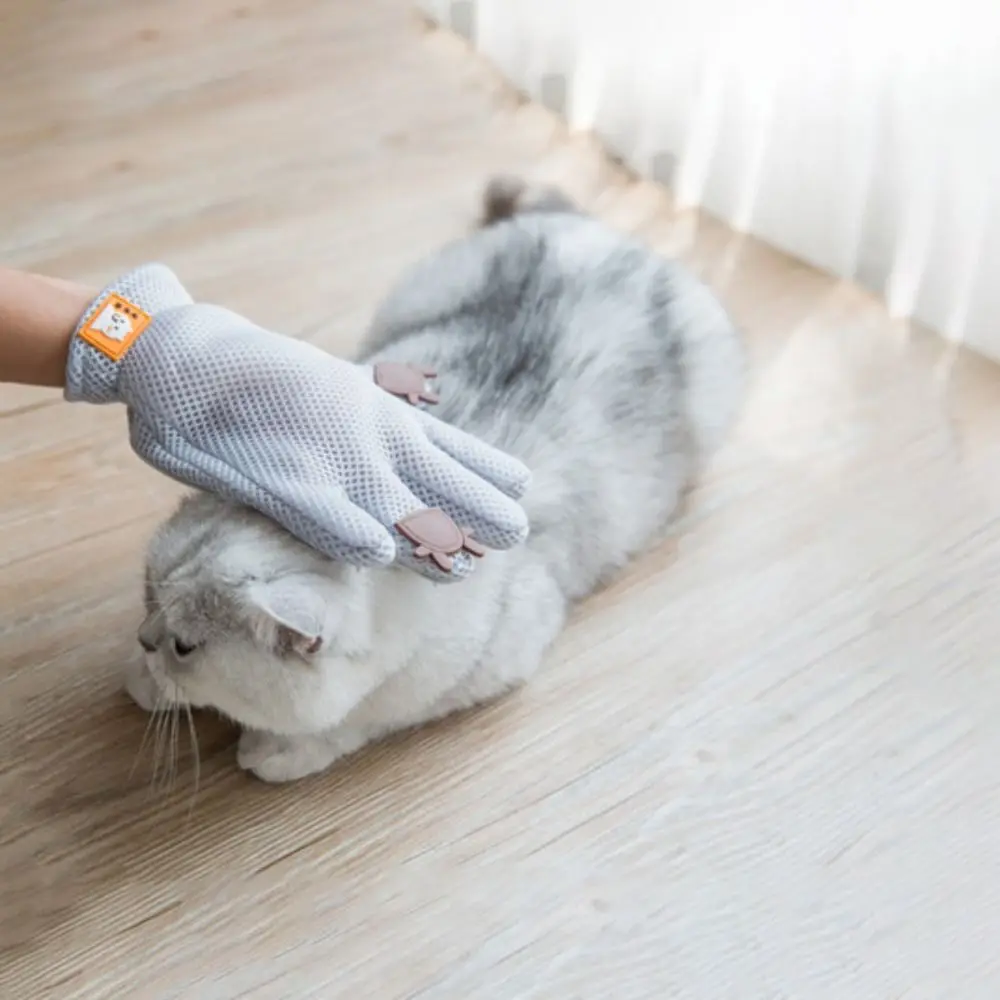 

Cartoon Cat Hair Removal Gloves Soft Silicone Dog Bath Brush Gloves Breathable Mesh Fabric Dog Bathing Massage Comb Grooming