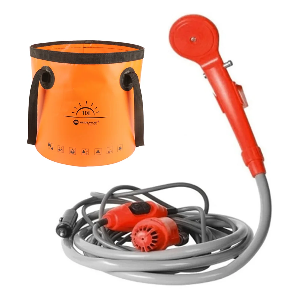 Kit de ducha portátil al aire libre, duchas de camping de 12v con bomba de  agua, cable de 6 metros con enchufe de encendedor de cigarrillos, agua  máxima de 2,5 l por