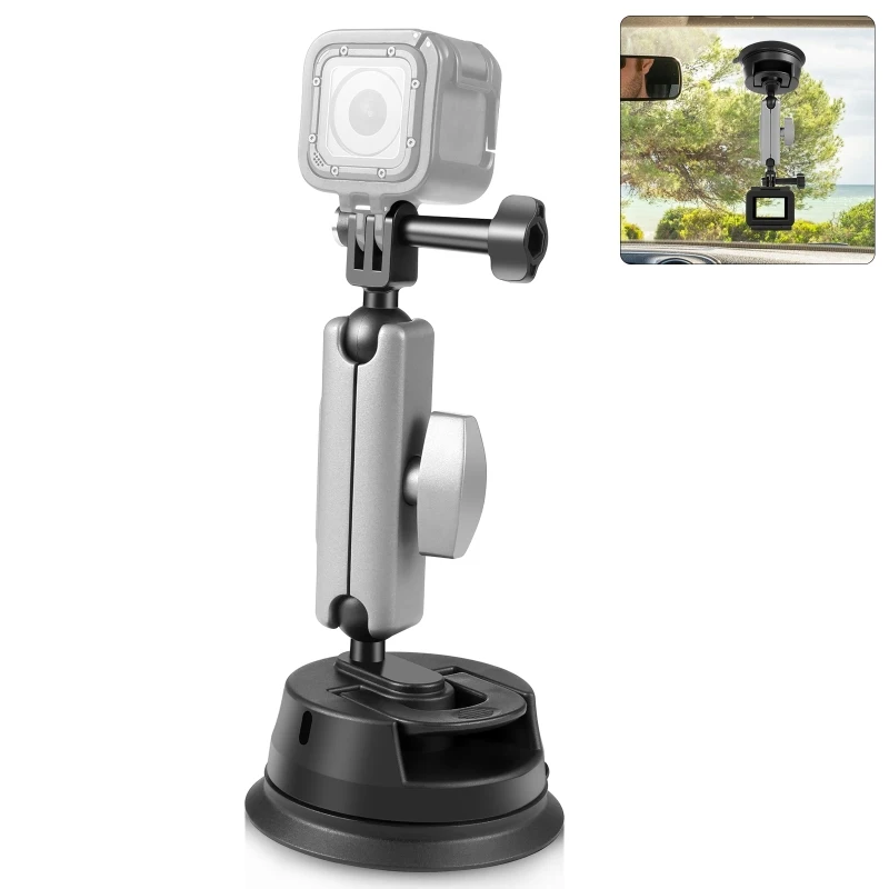 PULUZ 액션 카메라 자동차 흡입 컵 암 마운트, 휴대폰 거치대 포함, Insta360 DJI 고프로 카메라 조절 가능 브래킷 액세서리