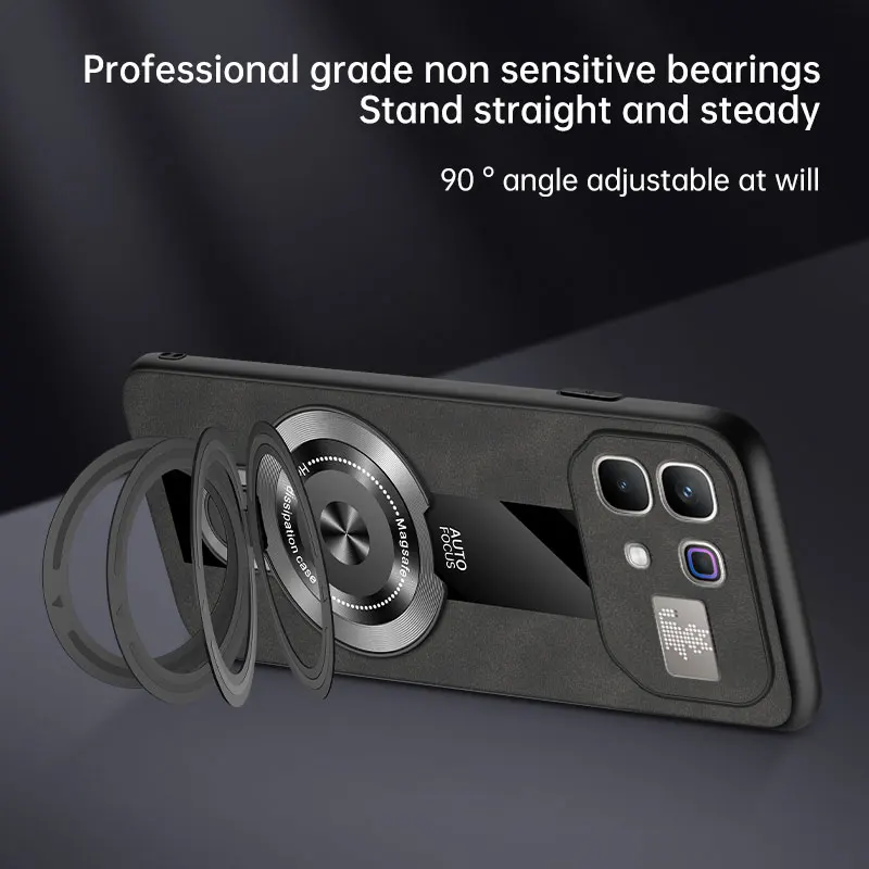Magsafe Wireless Charging Magnetic Ring Holder Leather Case with Shockproof Soft Frame