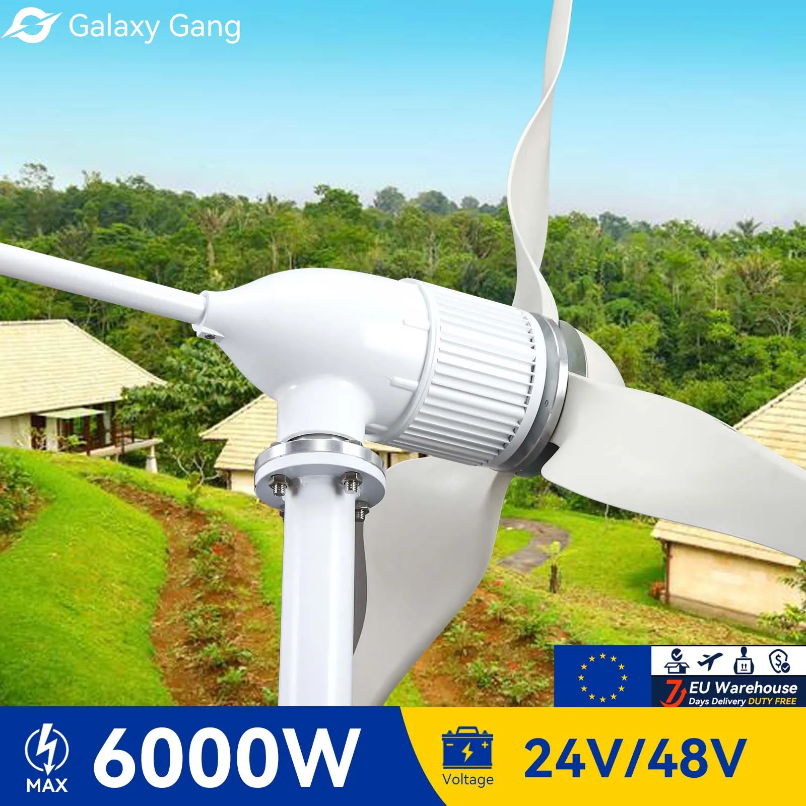 

Galaxy Gang 6000w Windmill Turbine Generator Kit 6kw Power 3Blade 24V 48V With MPPT Controller Off Grid Inverter System ModelM6