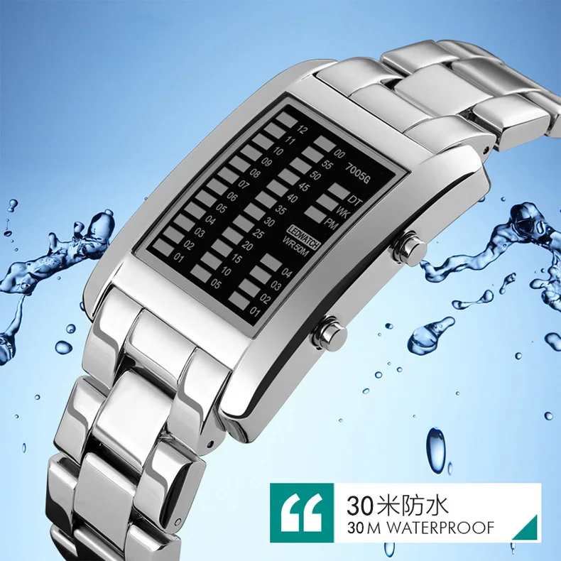 2020 New Fashion Binary Watch Men Digital Led Watches Multifunctional electronic Wristwatches Black Steel Men Sports Watches 3