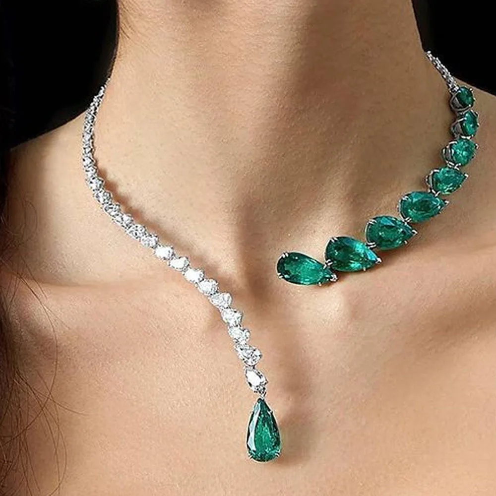 

Vintage Green Open Necklace Rhinestones Collar Water Droplets Pendant Fashion Crystal Bridal Choker Wedding Jewelry