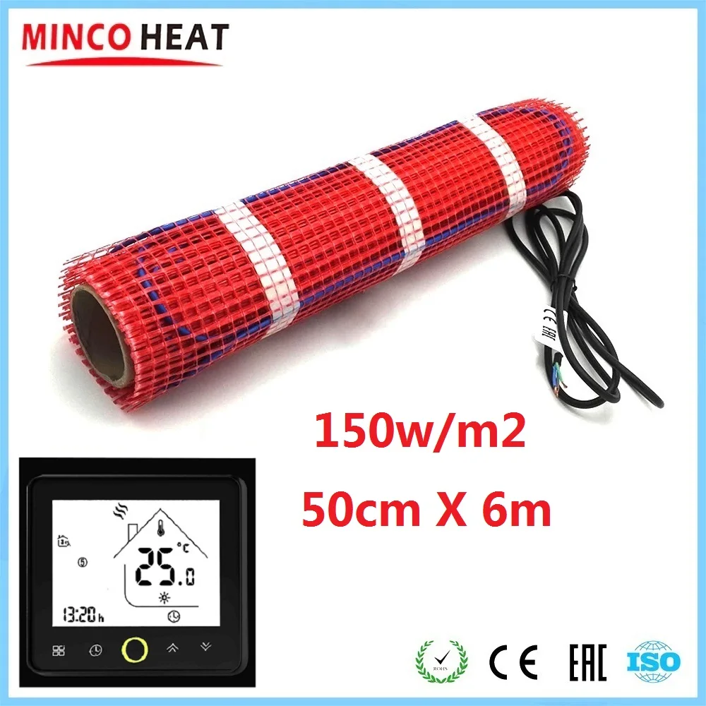 MINCO ความร้อน50cmX6m 3m2ความร้อนสำหรับ Underfloor ร้อน,หิมะละลาย230V 150W/Sqm 1