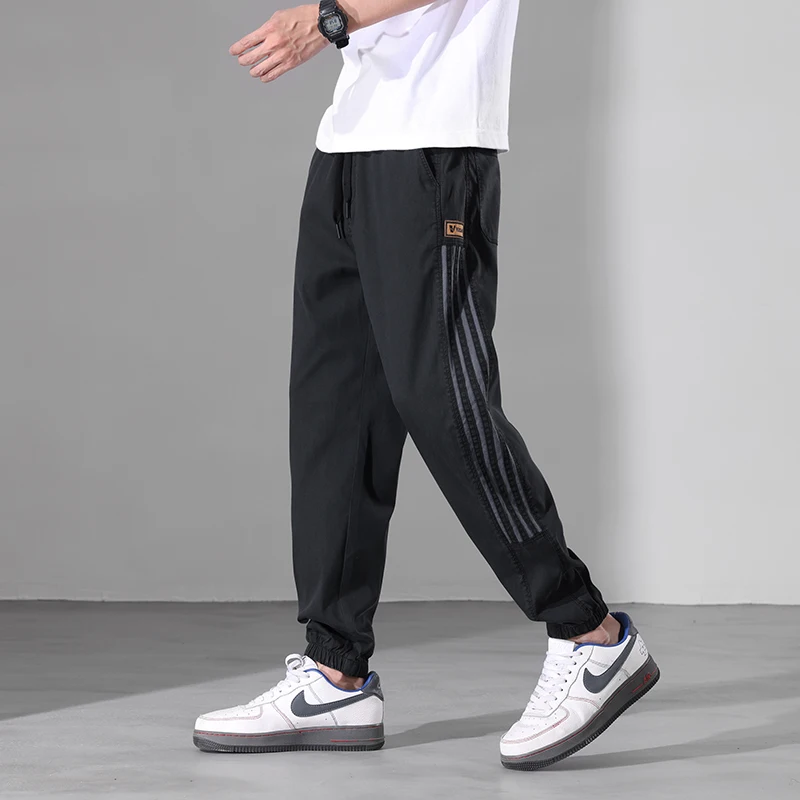 Summer New Casual Pants for Men's Ice Feel Elastic Breathable Versatile Sports Hoodie Pants