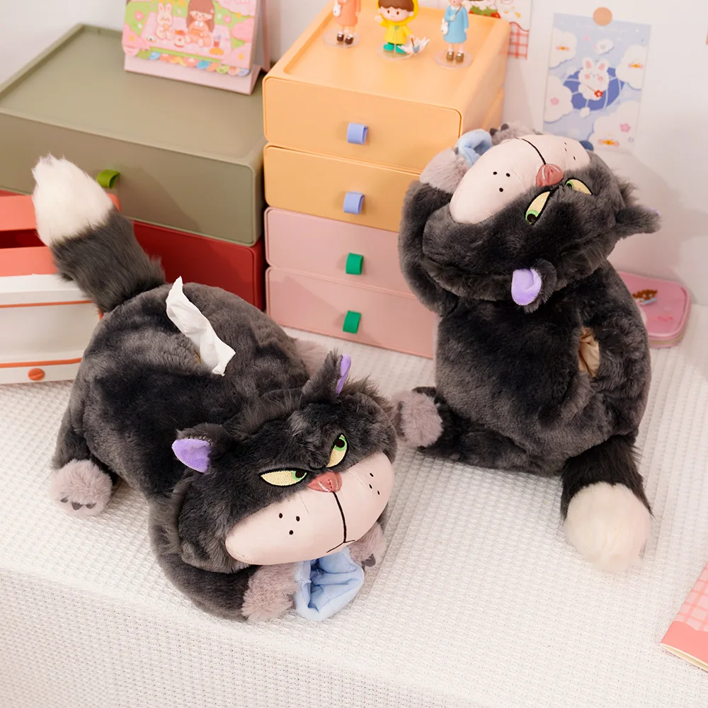 Disney Cinderella Bad Cat Lucifer Plush Doll Office Home Car Tissue Box
