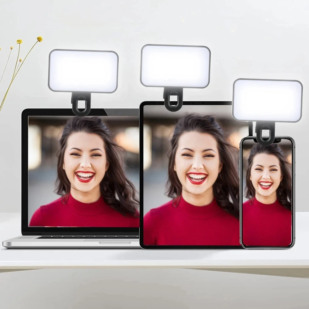 Portable Mini Selfie Fill Light Rechargeable 3 Modes Adjustable Brightness Clip On For Phone Laptop Tablet Meeting Make Up 2