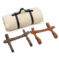 1Pc Durable Adjustable Pu Leather Blanket Carrying Strap Belt With Handle For Picnic Travel Rug Carry Yoga Mat 1