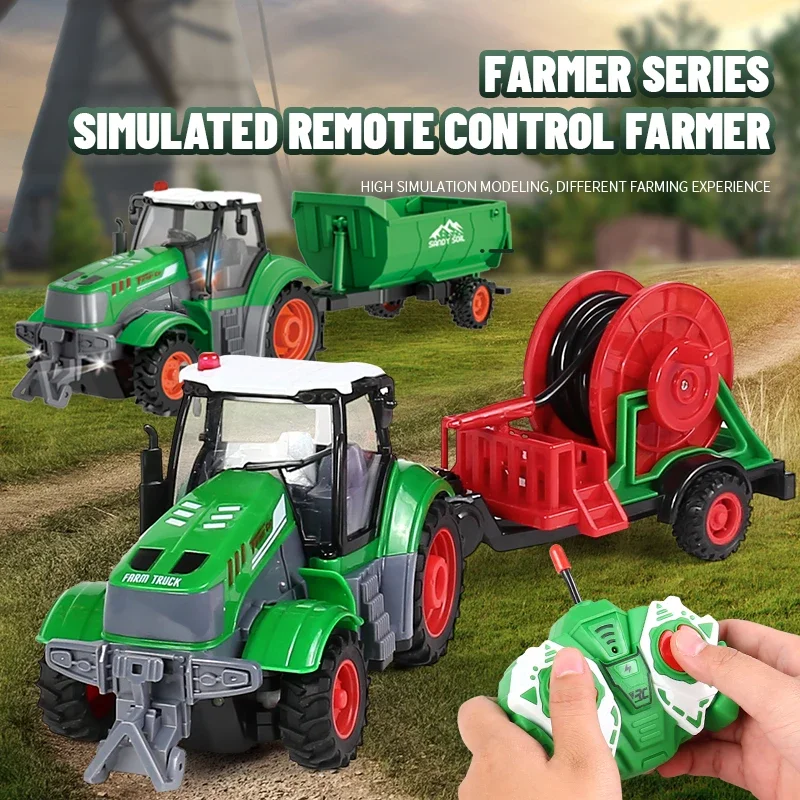 Rc Farm Trucks Set 1/24 Remote Control Tractor Toys for Children Agriculture Transporter Engineering Farming Scene Gift