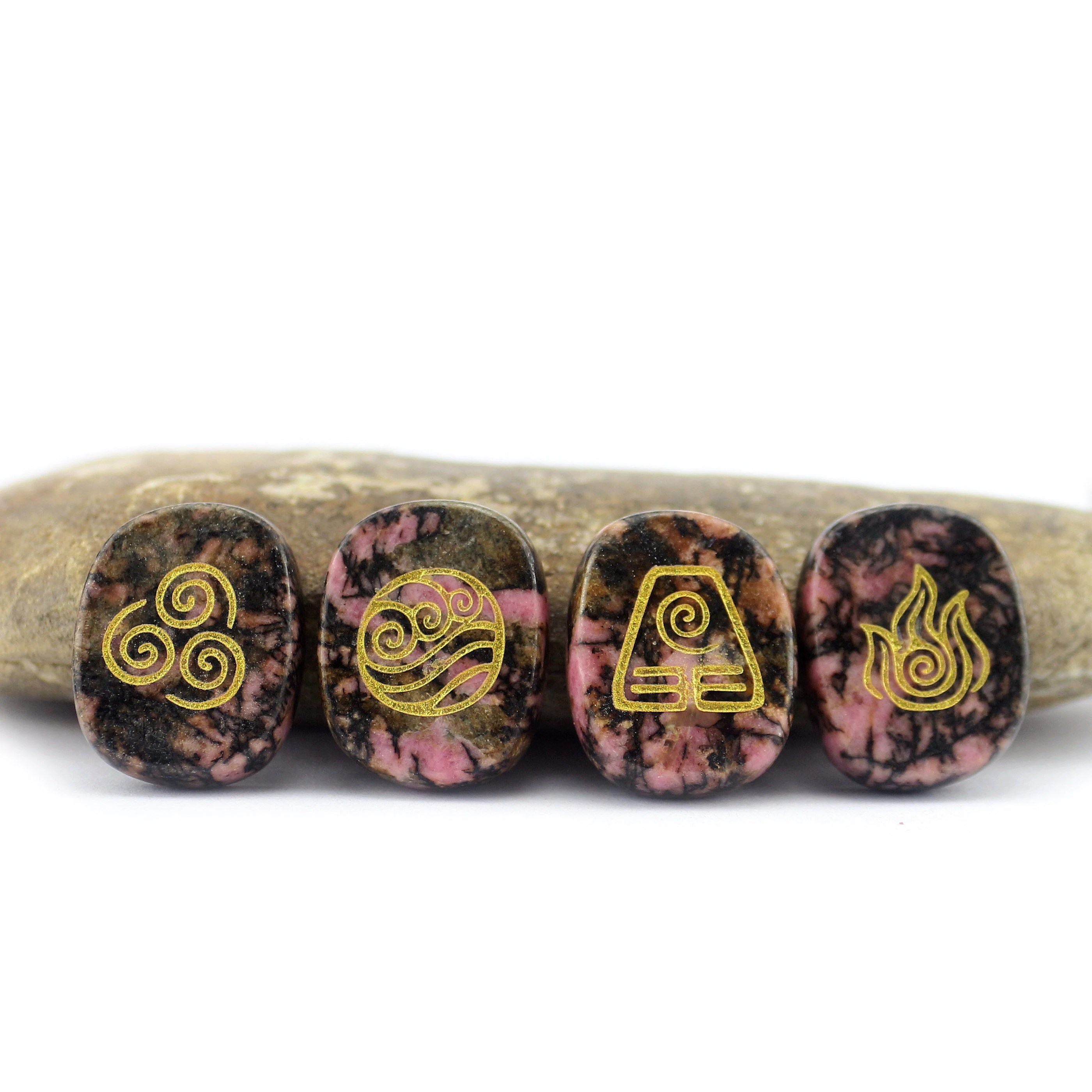 VGDS Hot 4Pcs/Sets Natural Crystal Quartz Gem Oval Universe Air Water Fire Earth Four Elements Symbol Energy Reiki Healing Stone