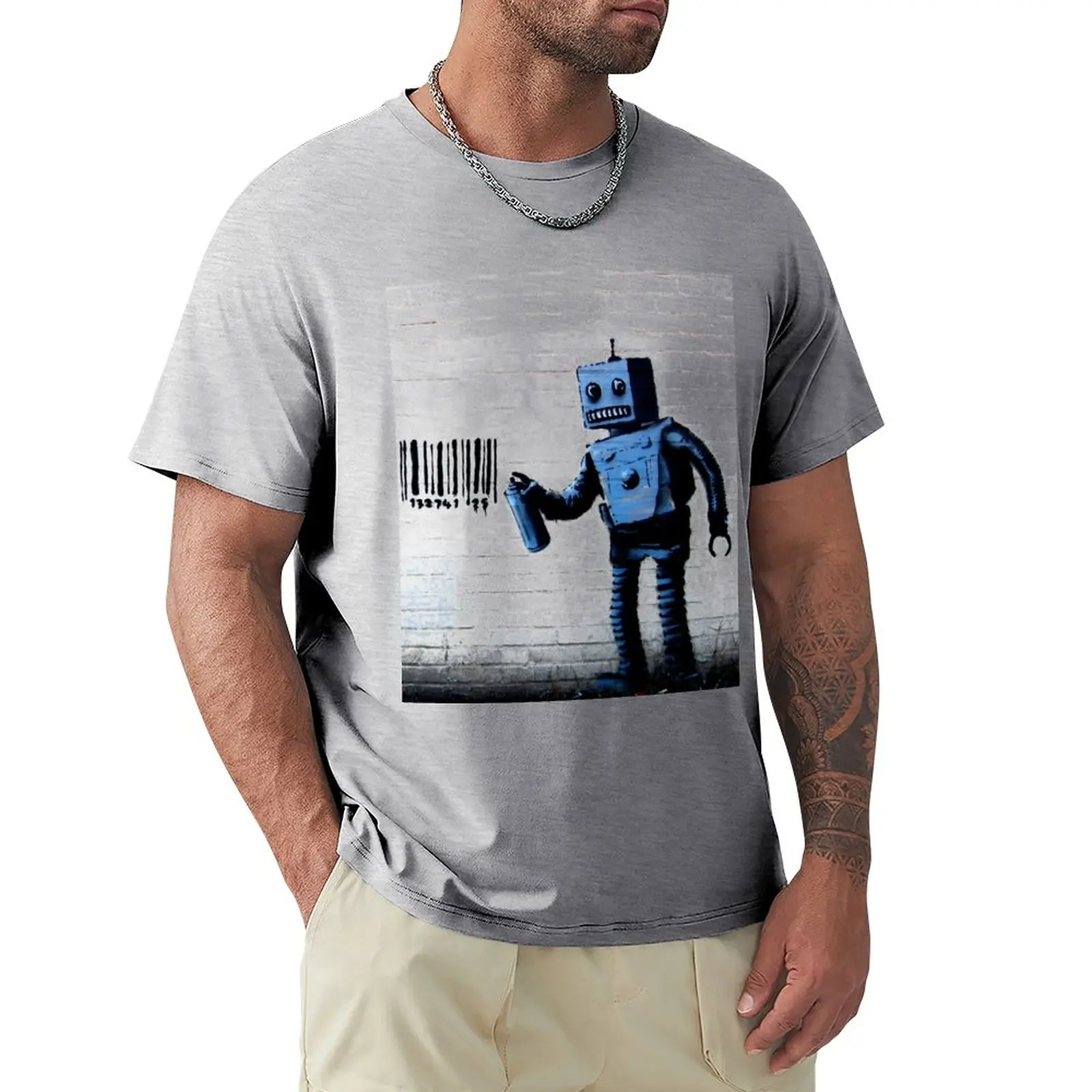 

GRAFFITI ROBOT BARCODE BANSKY T-Shirt customs design your own tees summer clothes big and tall t shirts for men