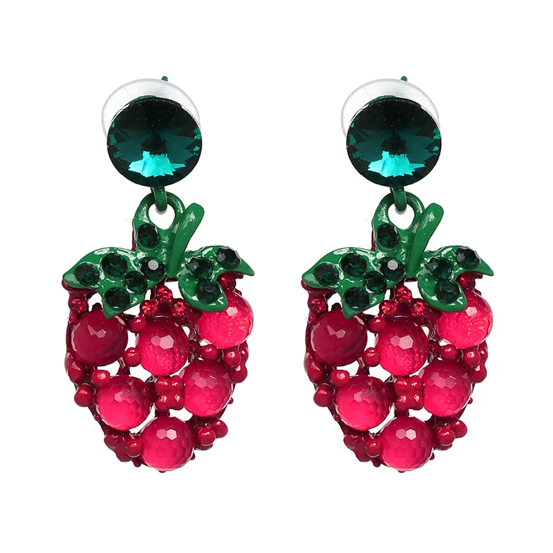 JURAN Colorful Crystal Fruit Dangle Earrings Cute Strawberry