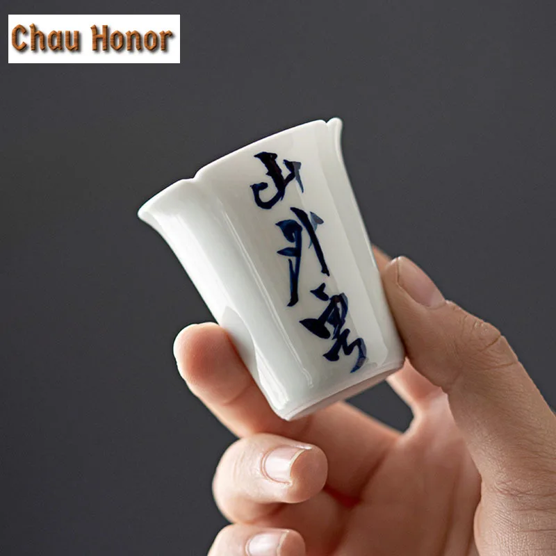 2pc/Set Handwritten Calligraphy Art Ceramic Tea Cup Thin Tire Personal Small Master Cup Household Kung Fu TeaCup Teaware 30ml