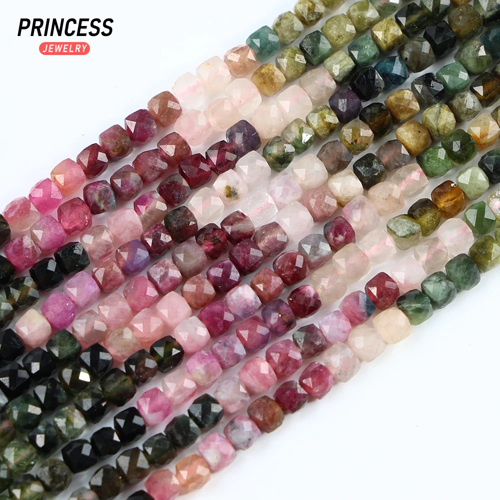 A++ Natural 4mm Colorful Tourmaline Cube Faceted Beads Healing Crystal Beads for Jewelry Making DIY Bracelet Necklace 3