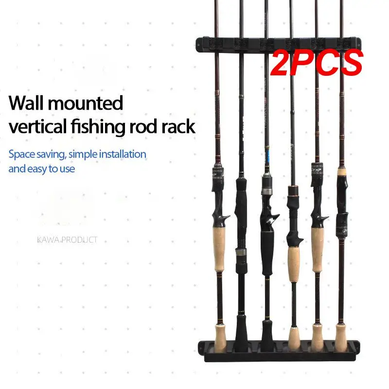 

2PCS Fishing Vertical 6-Rod Holder Rack Fishing Pole Holder Rod Stand Wall Mount Modular for Garage Black with 4 Mounting Screws