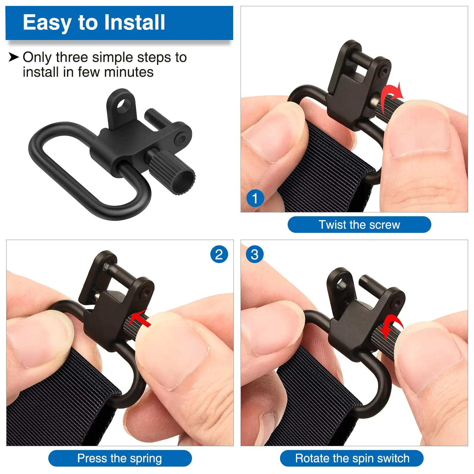 CVLIFE Sling Swivel Sling Mount, 1/1.25 inches Two Point Swivels, Quick Attach/Release Rifle Clips with Heavy Duty