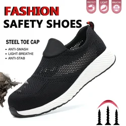 Men's Breathable Steel Toe Safety Shoes - Reinforced, Lightweight, Slip - Resistant Work Sneakers - 45 (YT682 - Black)