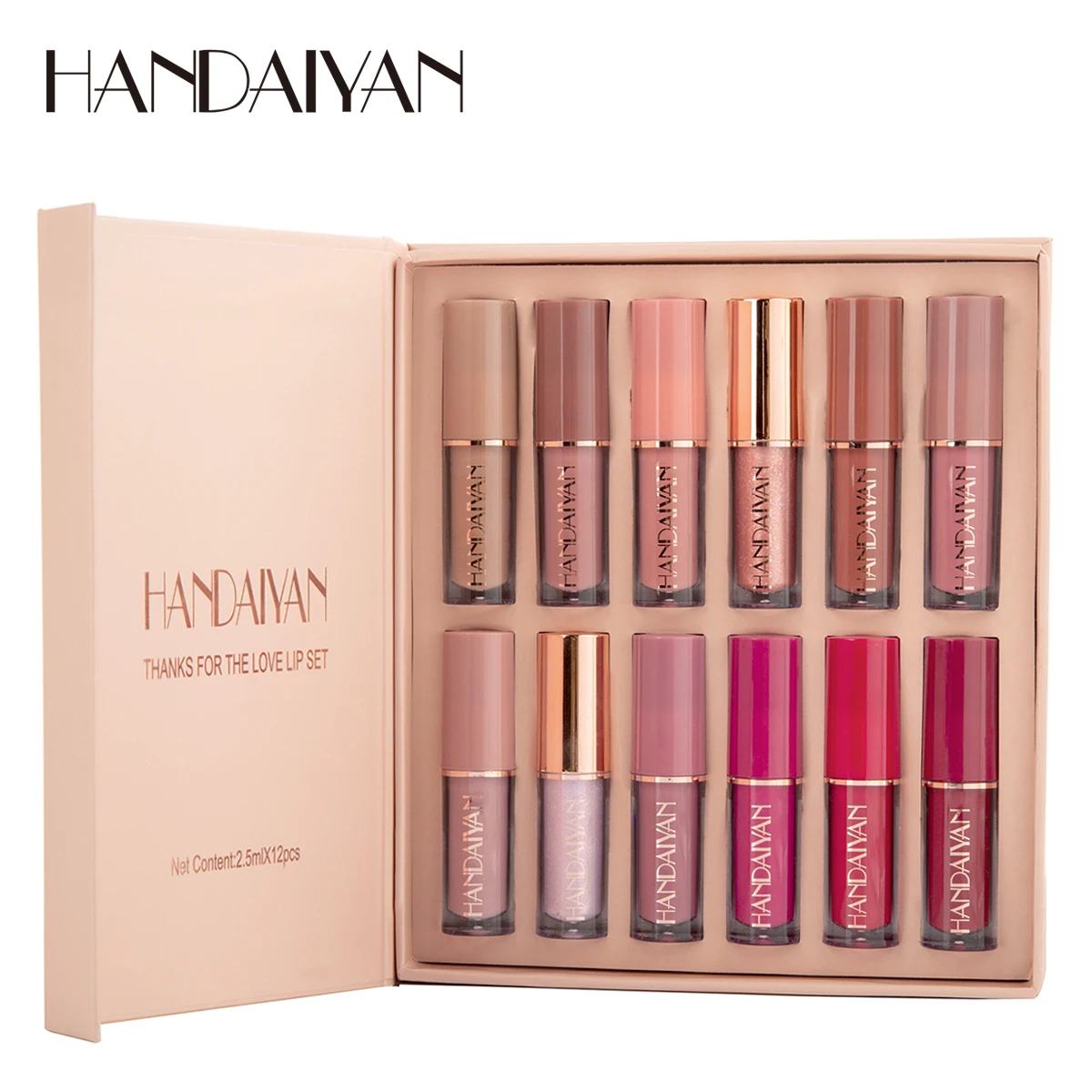 thumbnail image 1 of HANDAIYAN 12-Color Velvet Matte Lip Gloss Set - Liquid Lipstick Gift Box Set, Non-Sticky Lip Gloss, 1 of 4