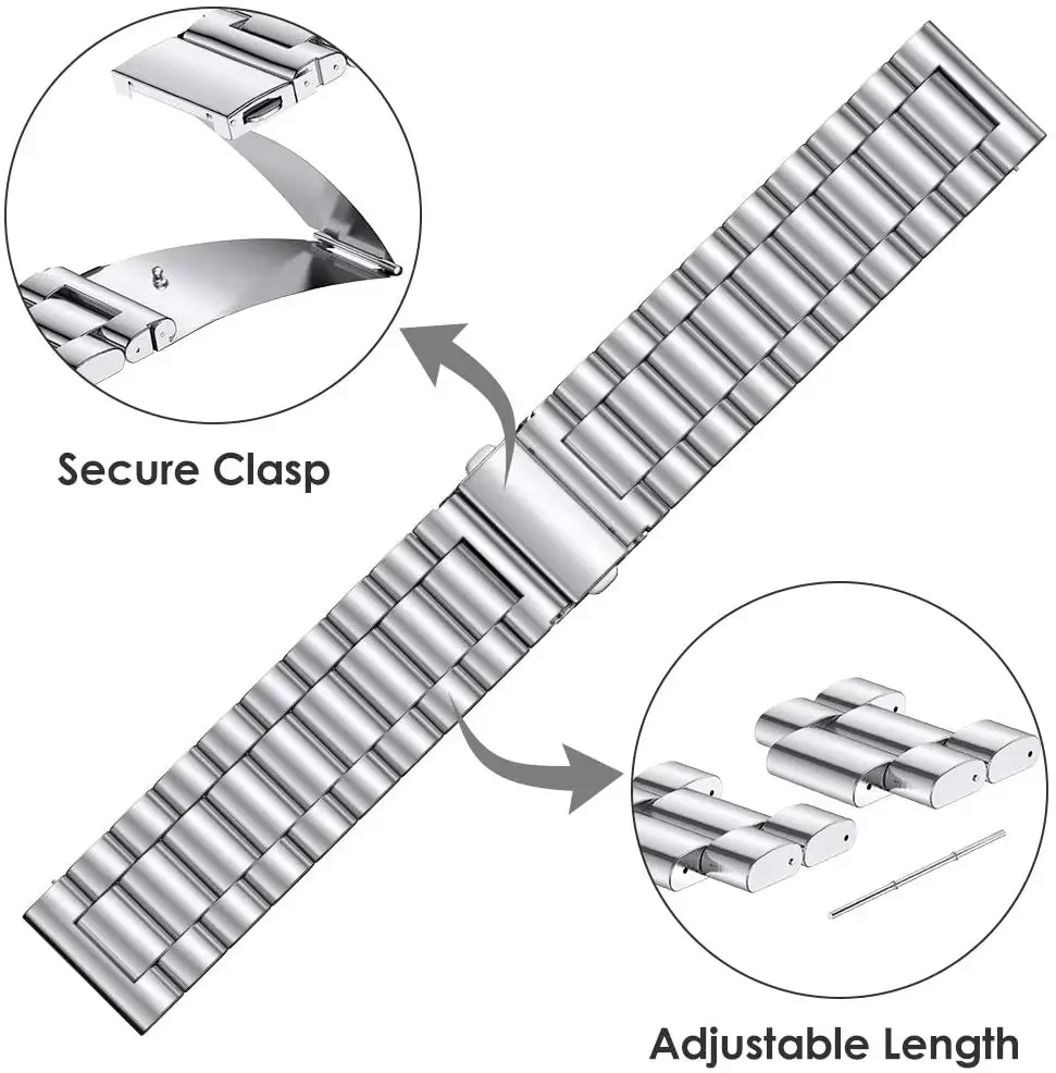 Premium 22mm Stainless Steel Metal Watch Strap Bracelet