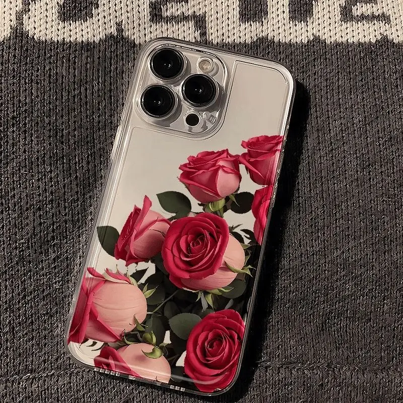 Red Rose Fresh Flower Silicone Rubber Phone Case