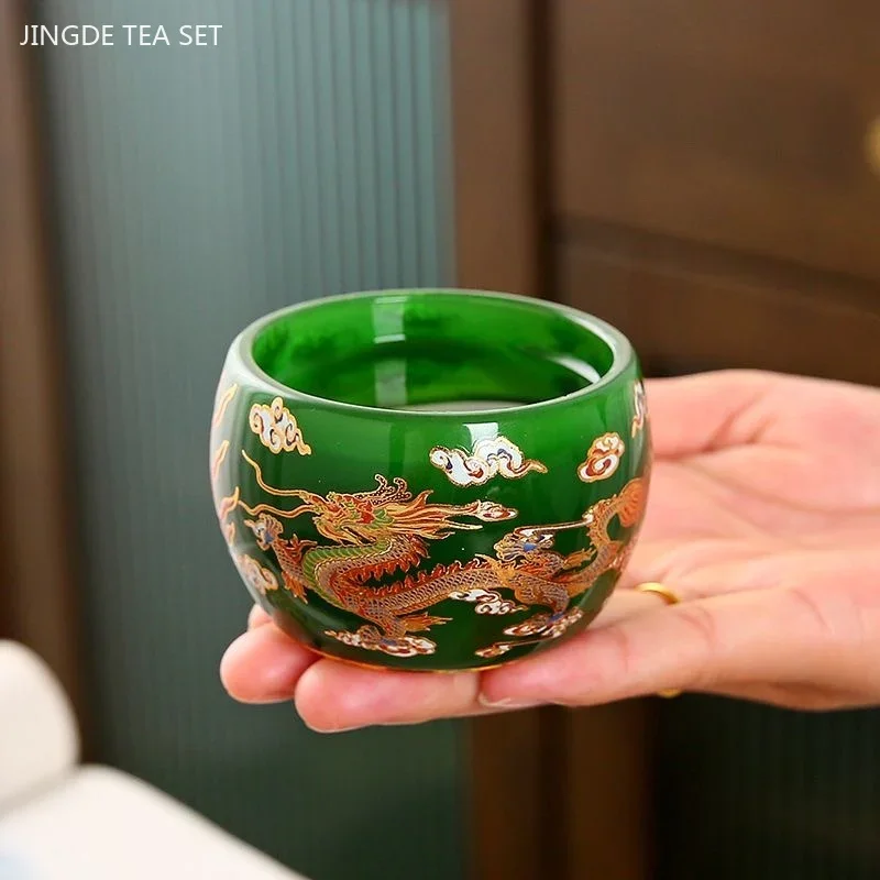 50ml Double Dragon Play Beads Glass Tea Cup Home Exquisite Tea Set Zen Master Cup Custom Beauty Tea Set Accessories