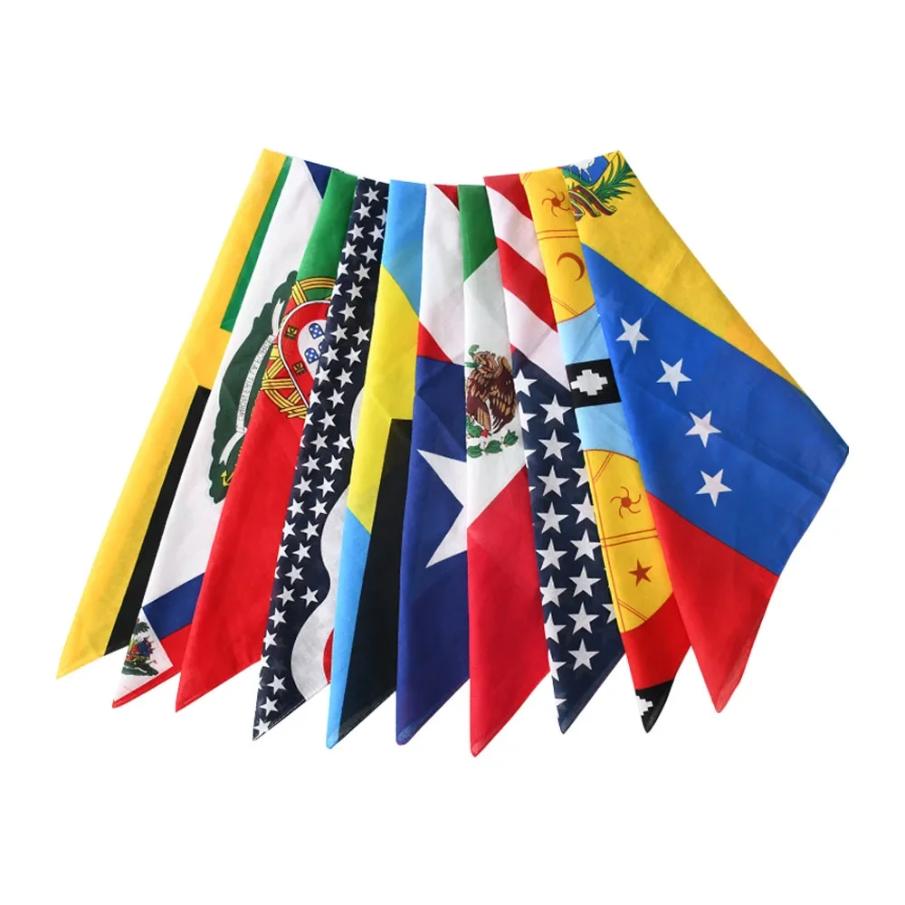 Americas National Flag Square Bandana Haiti Jamaica Brazil Mexico Hip Hop Cycling Neck Scarf Cotton Headwear Hiking Neckerchief bandana scarf,square scarf,hiking scarves,bandana neck warmer,hiking scarf,cotton scarf