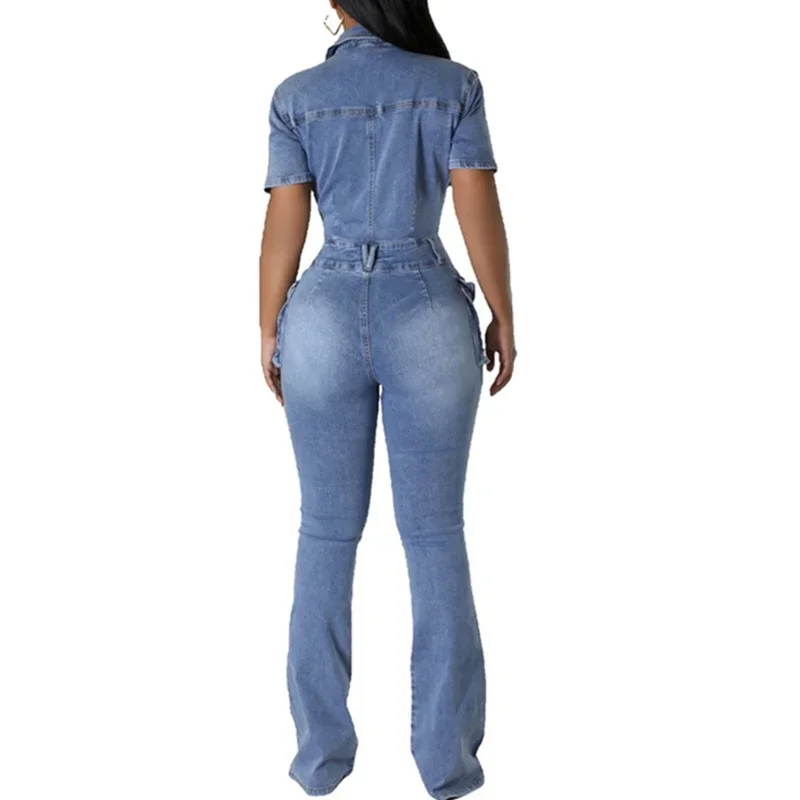 Casual Slim Short Sleeve Stretch Stir Fried Floral Washed Denim