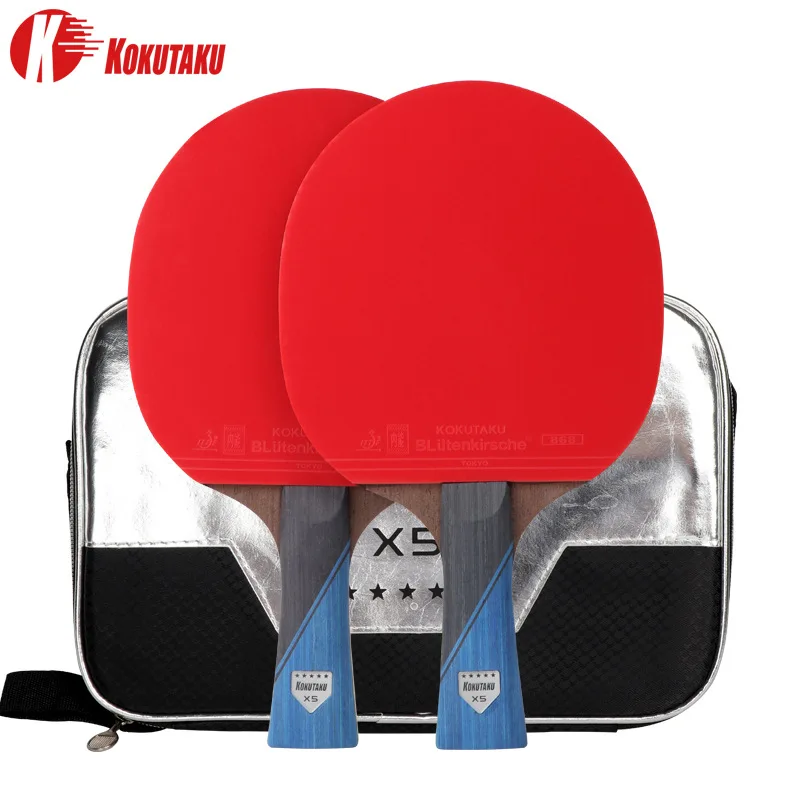 

KOKUTAKU X5 5-Star Table Tennis Racket Pimples In Biütenkirsche Rubber Ping Pong Paddle Set FL CS Raquete Tenis De Mesa With Bag