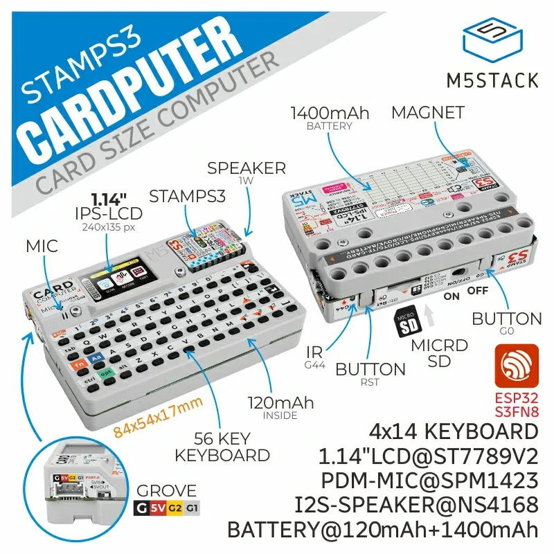M5Stack Cardputer M5StampS3 Development Board ESP32-S3 Portable Computer 56 Key Keyboard Card Microcontroller,development board