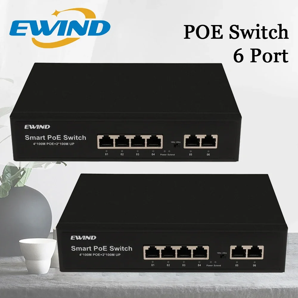 

EWIND 6 Port Poe Switch Network Switchs Supply Ethernet for IP Camera Wireless AP with Dial Code Switch,for NVR or Cameras