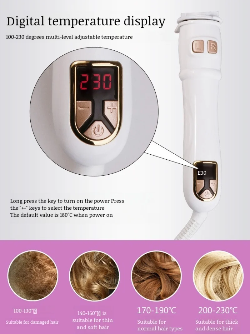 【EU/UK Plug】 Household Fully Automatic Rotating Electric Curling Iron Intelligent Temperature Display Suitable for All Hair Type