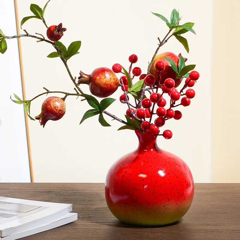 Modern Gradient Color Pomegranate Ceramic Vase Flower Arrangement Container Table Decoration Fruit Pomegranate Shape Vase Crafts 3