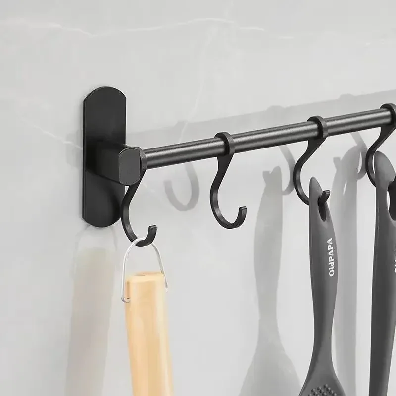 Kitchen Storage Hooks Space Aluminum Stroage Tools Organizer Racks Movable Hooks Towel Utensil Storage Hanging