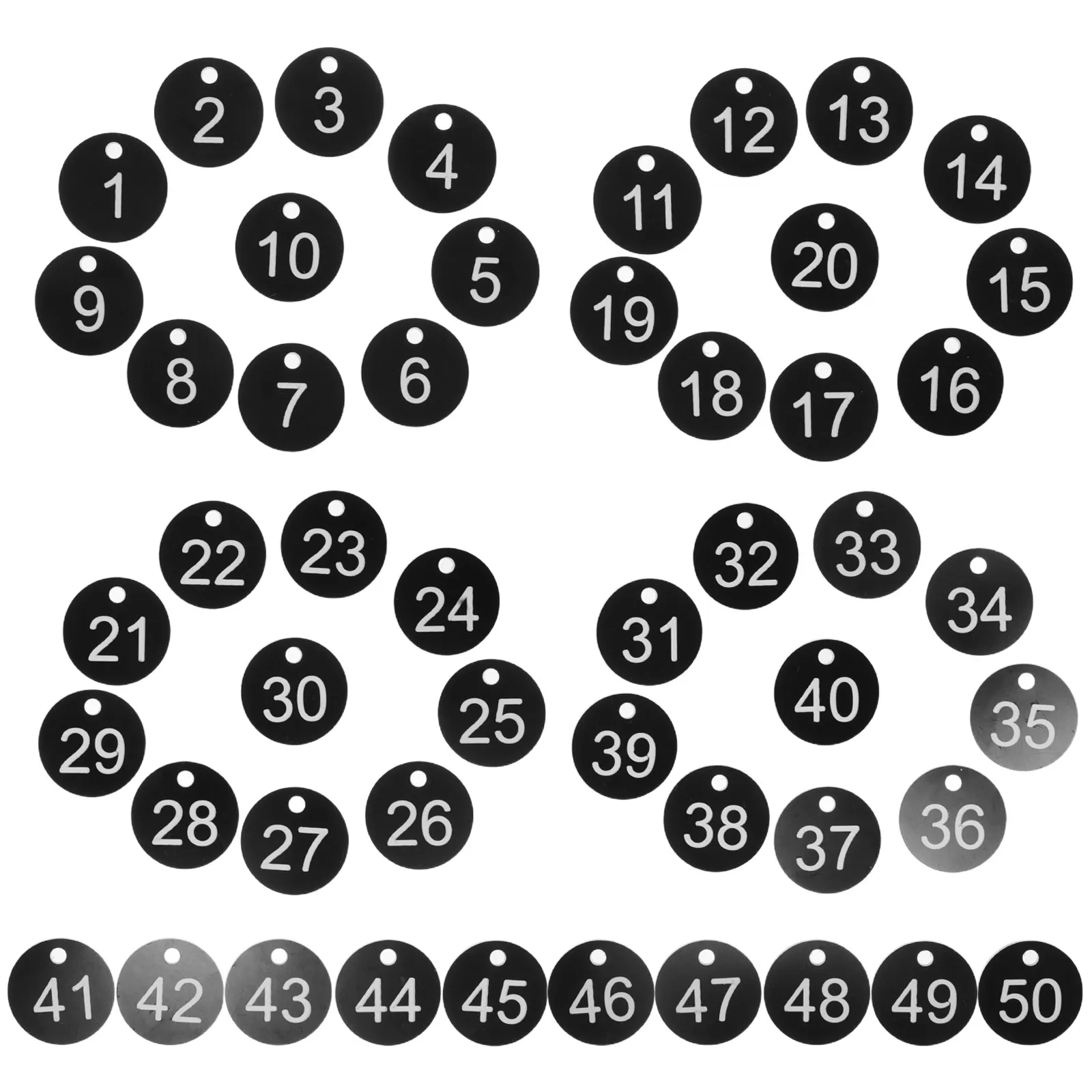 50Pcs 플라스틱 숫자 태그 1-50 키체인 라벨용 둥근 구멍이 있는 ID 마커 보관 조직 체육관 수영장 이벤트 가방 수하물